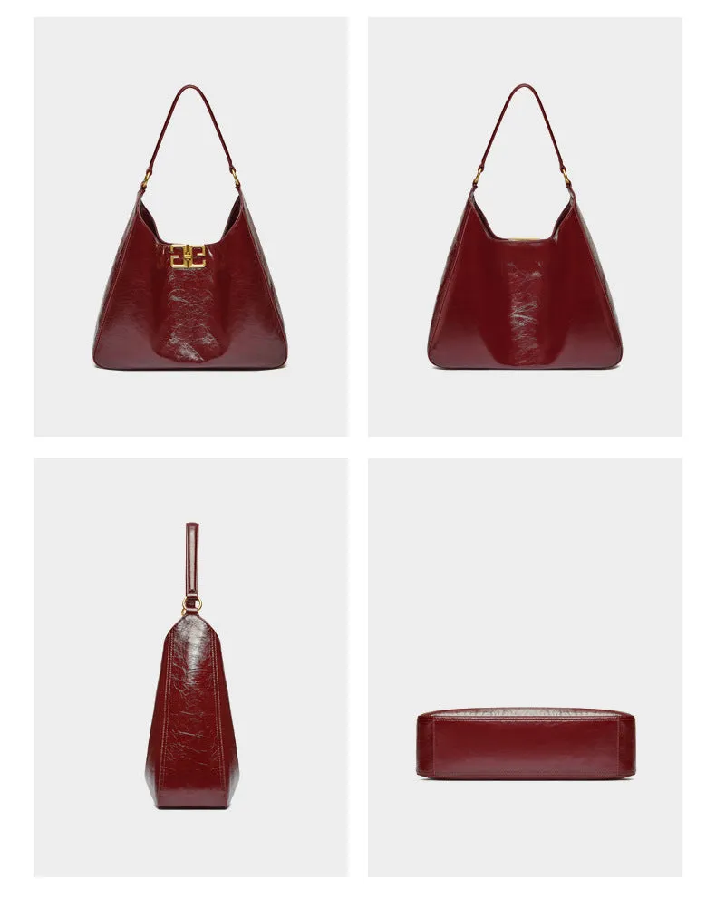 35CM Head layer cowhide hobo women's underarm large capacity tote bag 2829 cherry Red