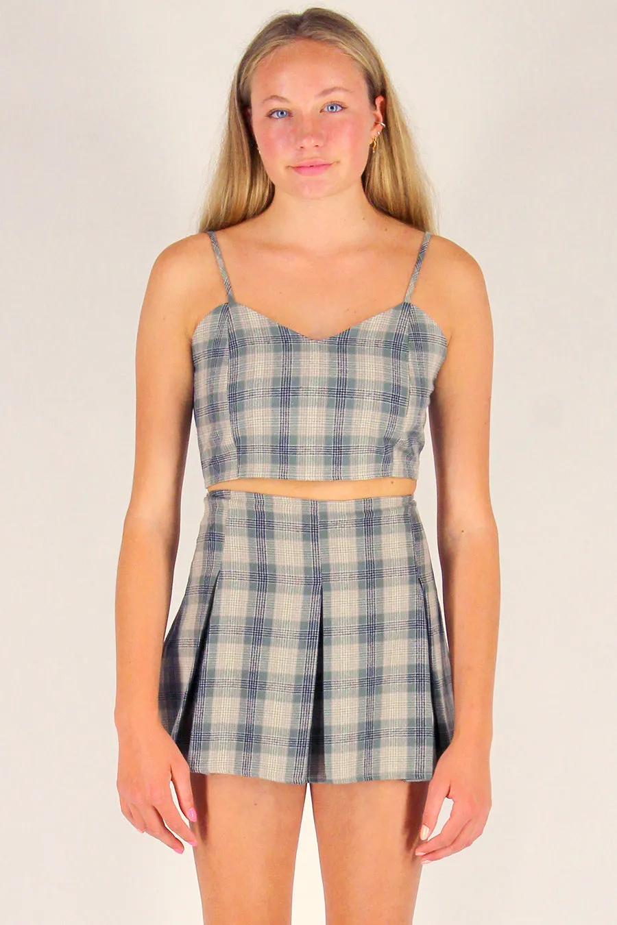 Adjustable Cami Top - Flannel Green and Beige Plaid