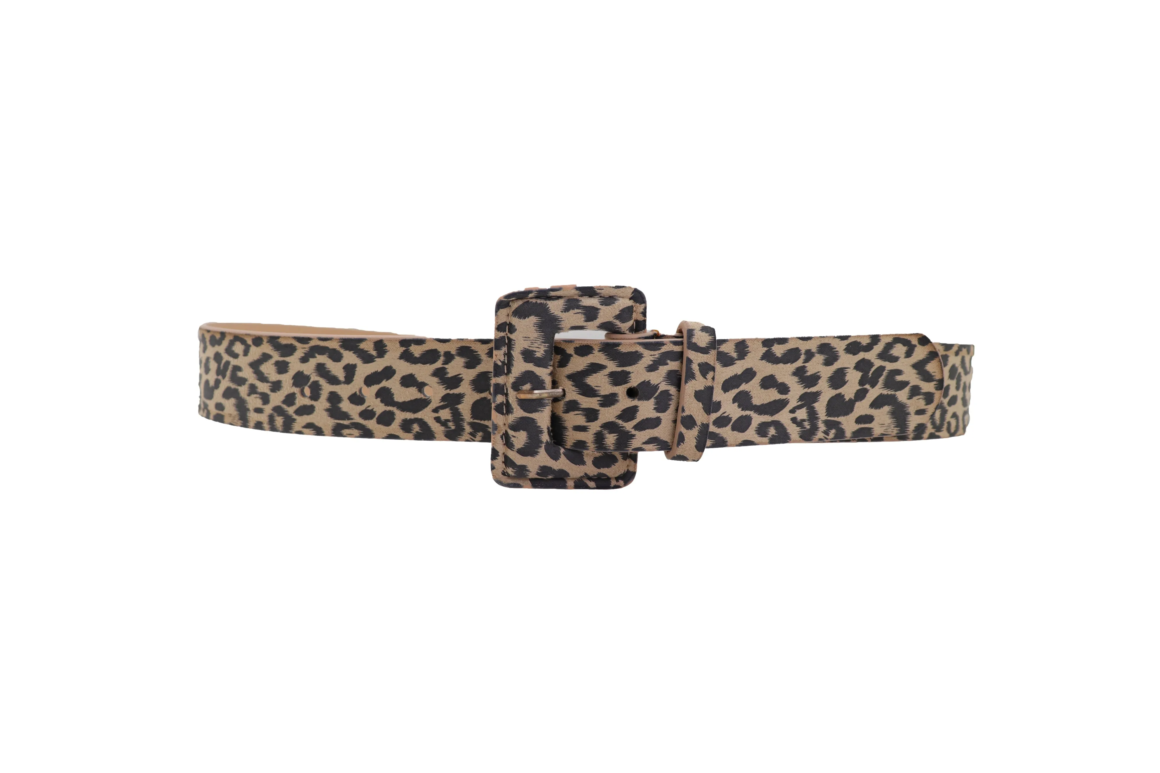 Faux Leather Beige Leopard Animal Print Square Buckle Classic Belt