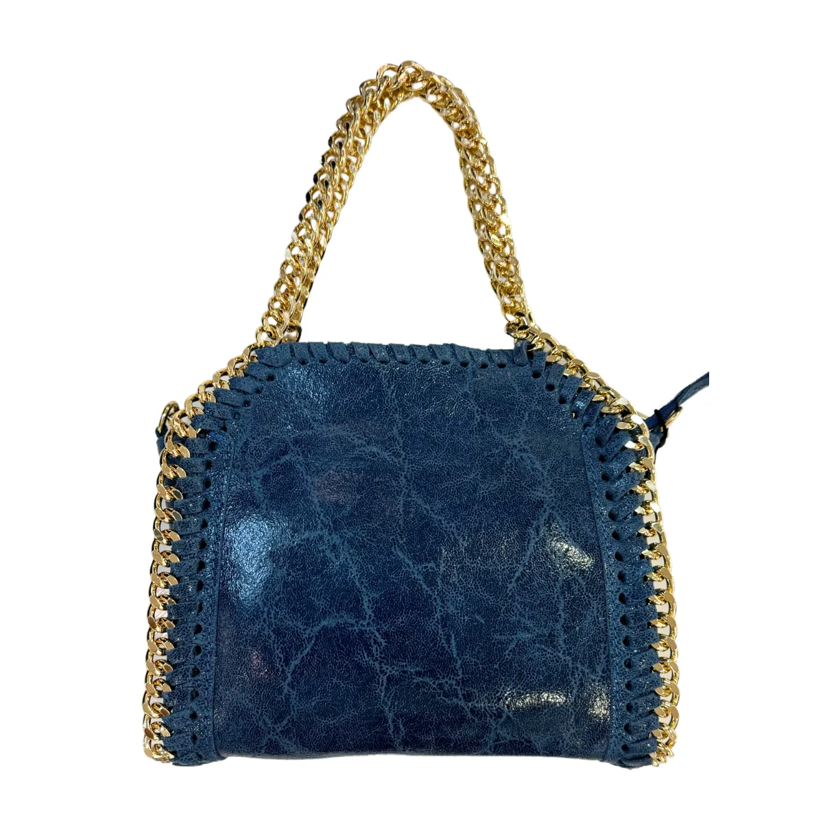 Metallic Luxe Chain Leather Bag - Denim Blue