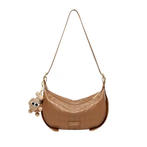 Pompom Charm Quilted Shoulder Bag